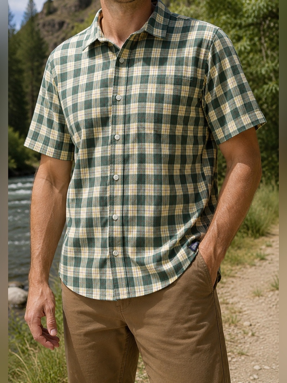 Patagonia Men's Organic Cotton Button-Down Shirts Yellow/Green Large